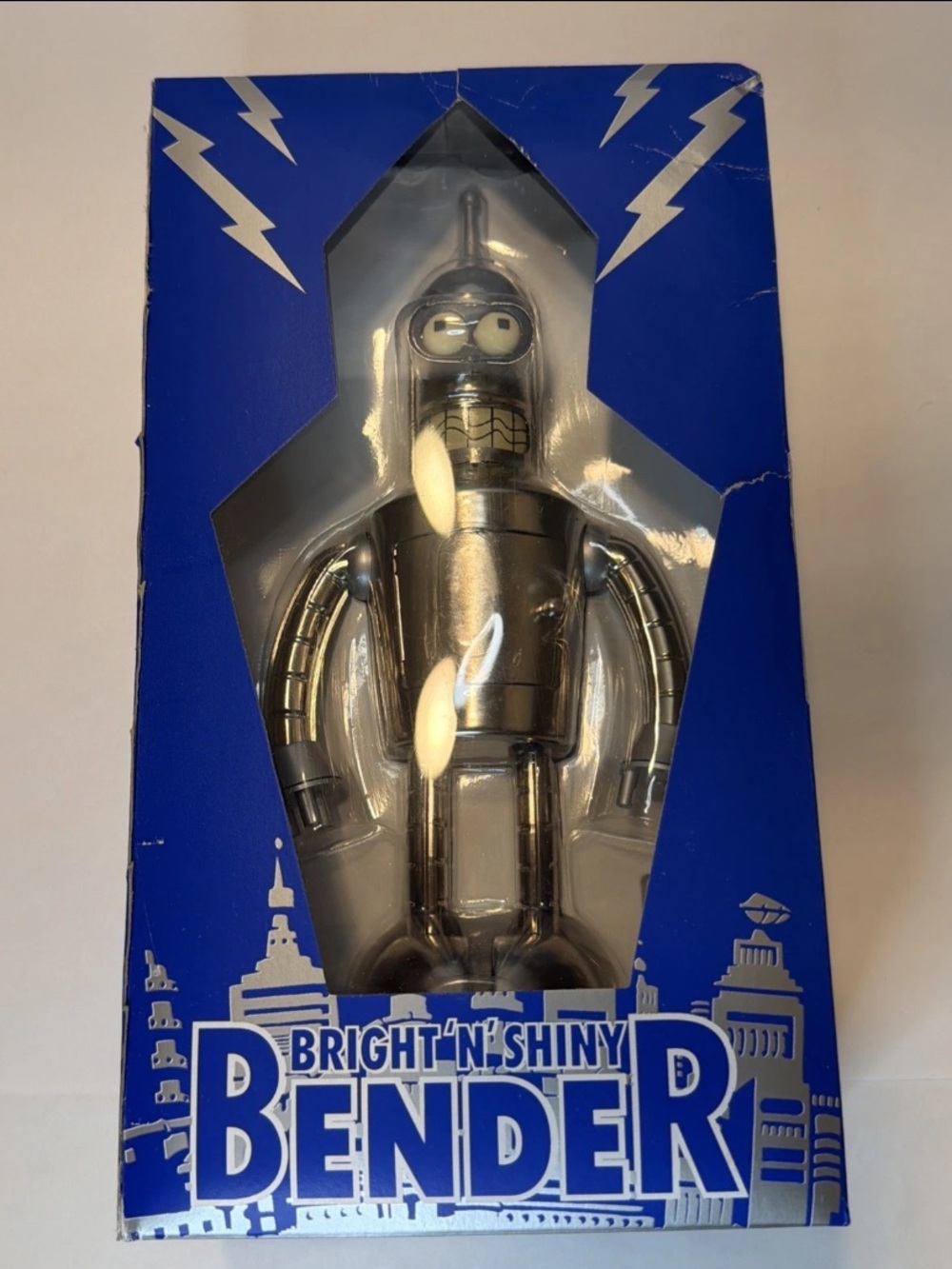 Futurama Bender 2001 Bright N Shiny Tin Wind-up Robot Action Toy Box Damage